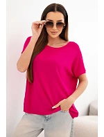 Dámská viskózová oversize halenka s krátkým rukávem a kulatým výstřihem fuchsiová