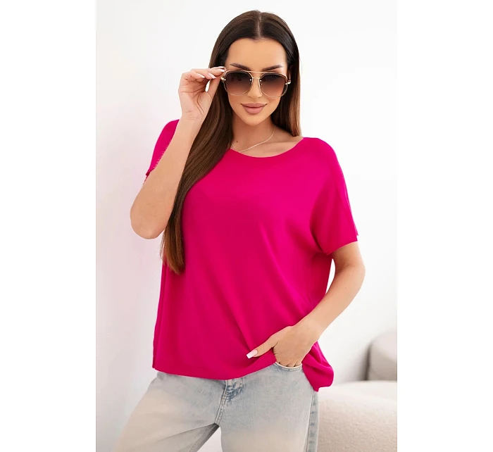 Dámská viskózová oversize halenka s krátkým rukávem a kulatým výstřihem fuchsiová