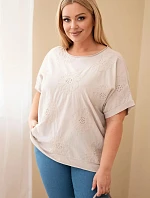 Dámská bavlněná halenka Plus Size s vyšívanými květinami béžová