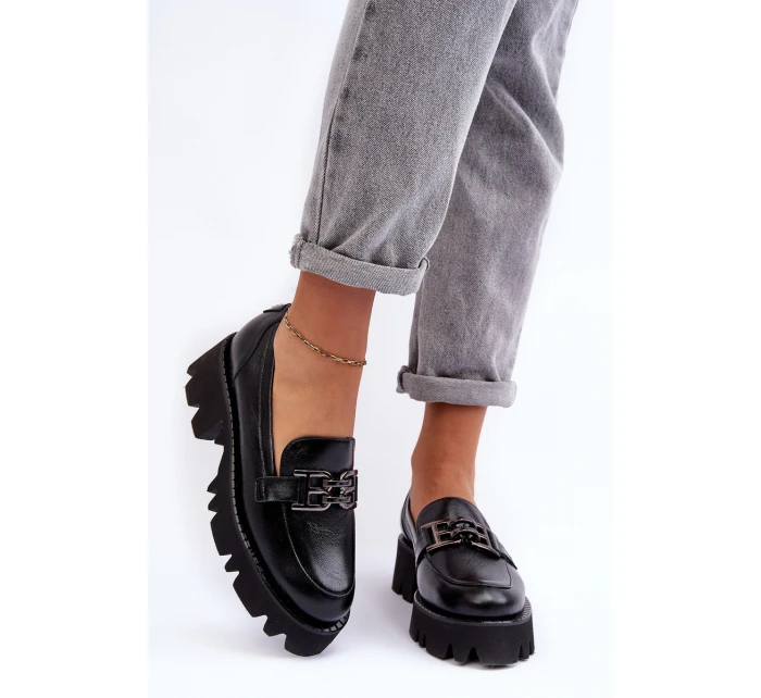 Dámské kůže polobotky s ozdobou černá model 21633020 - Laura Messi Dámské kůže polobotky s ozdobou černá model 21633020 - Laura Messi