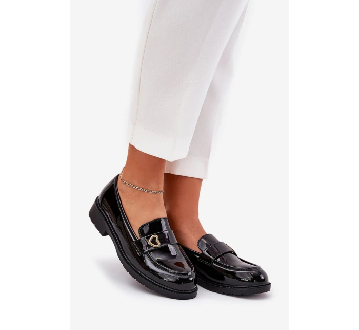 Lakovane Dámské Mokasíny Se Srdíčkem Černé S.Barski HY51-379