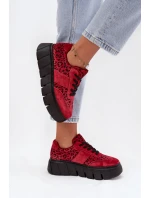 Semišové zateplené dámské tenisky na masivní platformě  Červené model 21707654 - VINCEZA