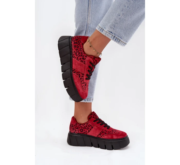 Semišové zateplené dámské tenisky na masivní platformě  Červené model 21707654 - VINCEZA