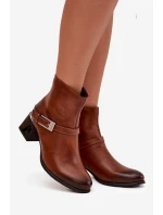 Dámské botky Zazoo – kožené, na podpatku s přezkou, hnědé Dámské botky Zazoo – kožené, na podpatku s přezkou, hnědé