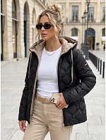 Dámská prošívaná přechodová bunda s kapucí, černá, FashionStreet TY5886 Dámská prošívaná přechodová bunda s kapucí, černá, FashionStreet TY5886