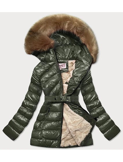 Lesklá khaki zimní bunda s medvídkem (w674) Lesklá khaki zimní bunda s medvídkem (w674)
