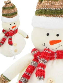 DEKORATIVNÍ SNĚHULÁK 23CM S ČEPICÍ A ŠÁLOU