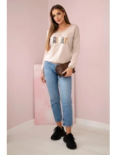 Dámská mikina s flitrovým nápisem béžový