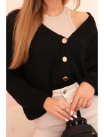 Svetr dámský s výstřihem do V a knoflíky černý Svetr dámský s výstřihem do V a knoflíky černý