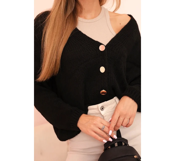 Svetr dámský s výstřihem do V a knoflíky černý Svetr dámský s výstřihem do V a knoflíky černý