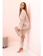 Dámská souprava s viskózou – sako s klopami a kalhoty s lampasem béžový