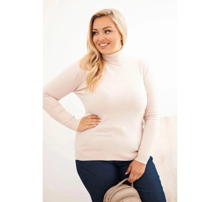 Dámský viskózový svetr Plus Size s klasickým střihem béžový Dámský viskózový svetr Plus Size s klasickým střihem béžový