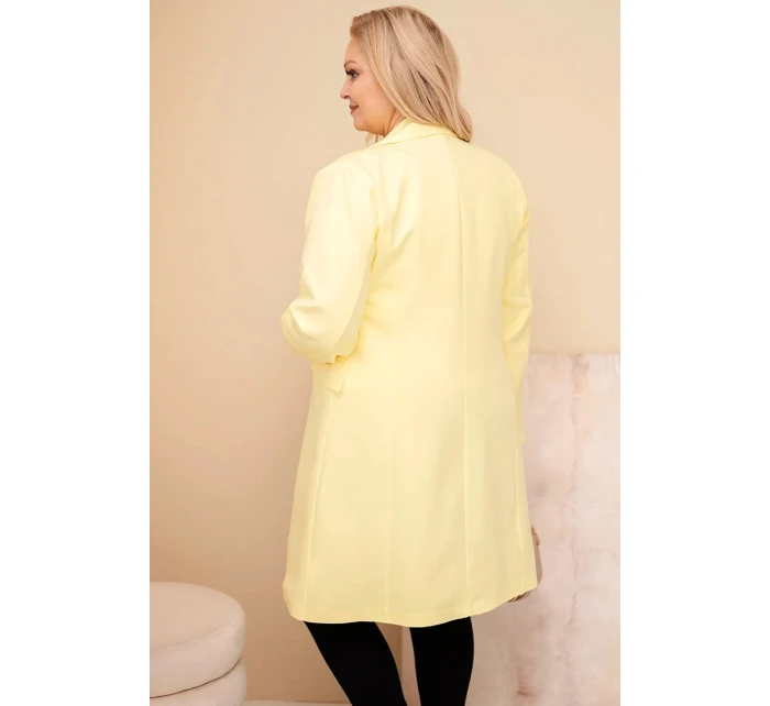 Dámský plášť Plus Size dlouhý s límcem a kapsami žlutý Dámský plášť Plus Size dlouhý s límcem a kapsami žlutý