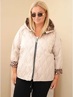 Dámská bunda Plus Size s kapucí a leopardím lemem béžová tmavá