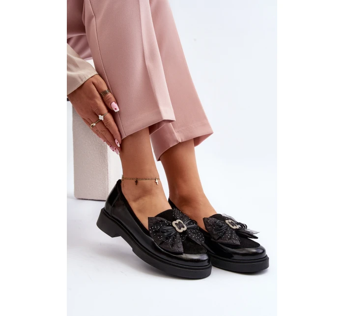 Dámské lakované mokasíny s mašlí Laura Messi 2786 černé