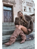 Vlněné Kozačky na Podpatku z Eko  Tmavě Béžové model 21757785 - Boto