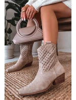 Dámské perforované kotníkové boty na podpatku béžové Ferissa Dámské perforované kotníkové boty na podpatku béžové Ferissa