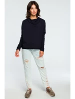 B094 Oversized top s výstřihem do V na zádech - tmavě modrý