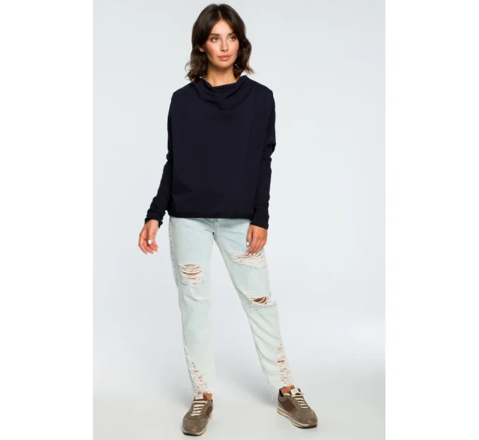 B094 Oversized top s výstřihem do V na zádech - tmavě modrý