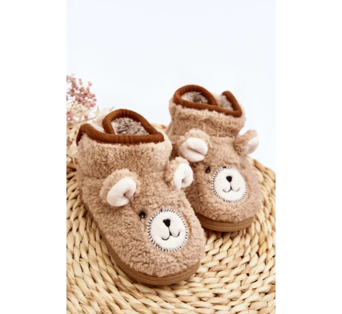 Dětské zateplené pantofle s medvídkem, béžová Eberra Dětské zateplené pantofle s medvídkem, béžová Eberra