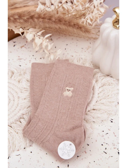 Teplé dámské ponožky s medvídkem a vlnou – béžové Teplé dámské ponožky s medvídkem a vlnou – béžové