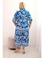 Dámská plus size viskózová souprava s geometrickým potiskem chrpová modrá Dámská plus size viskózová souprava s geometrickým potiskem chrpová modrá