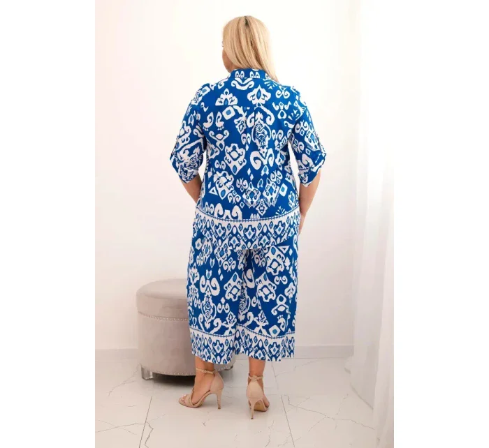 Dámská plus size viskózová souprava s geometrickým potiskem chrpová modrá Dámská plus size viskózová souprava s geometrickým potiskem chrpová modrá