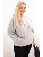 Dámská mikina s kapucí a model 21723107 Plus Size z bavlny šedá - K-Fashion