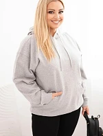 Dámská mikina s kapucí a klokankou Plus Size z bavlny šedá