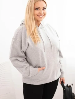 Dámská mikina s kapucí a model 21723107 Plus Size z bavlny šedá - K-Fashion