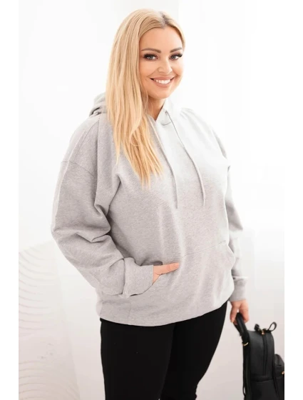 Dámská mikina s kapucí a model 21723107 Plus Size z bavlny šedá - K-Fashion