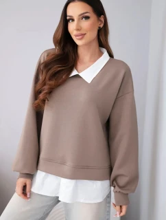 Dámská máslová mikina z viskózy s model 22014149 vsadkou fango - K-Fashion