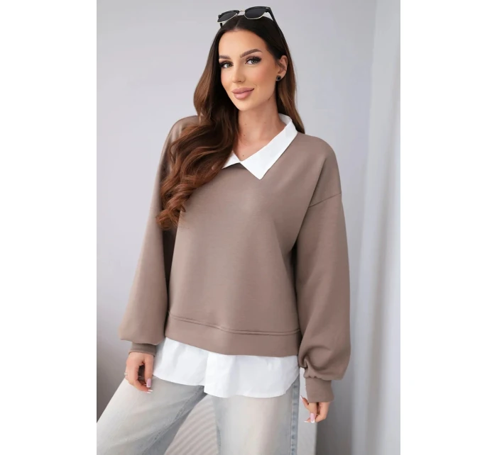 Dámská máslová mikina z viskózy s model 22014149 vsadkou fango - K-Fashion Dámská máslová mikina z viskózy s model 22014149 vsadkou fango - K-Fashion