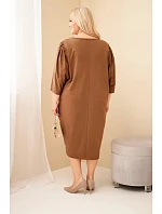 Dámské šaty Plus Size s kapsami camelová