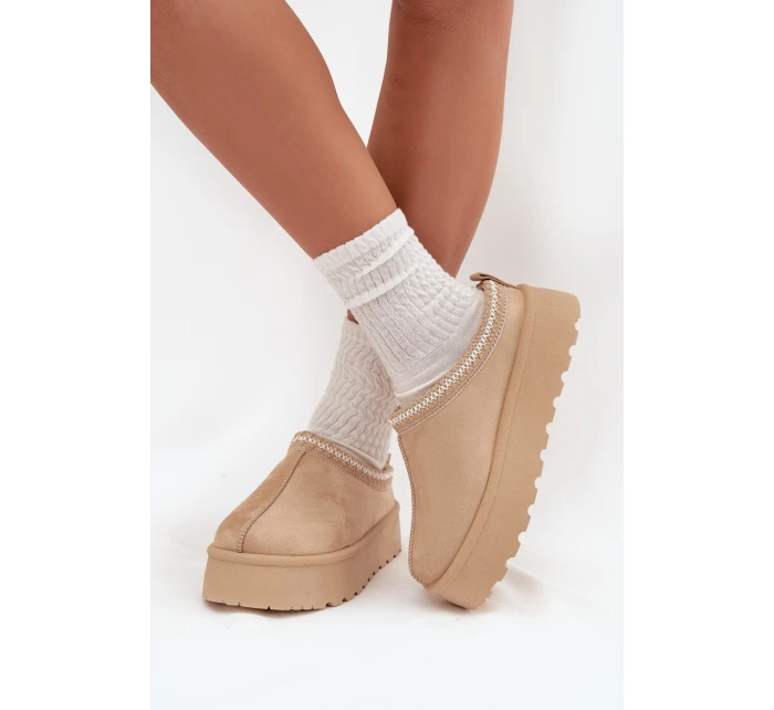 Nízké dámské sněhule s výšivkou na platformě světle béžové model 21676491 - Boto