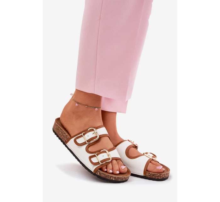 Dámské Plátěné Pantofle Na Korkové Platformě S Přezkami Bílé Osoffe Dámské Plátěné Pantofle Na Korkové Platformě S Přezkami Bílé Osoffe