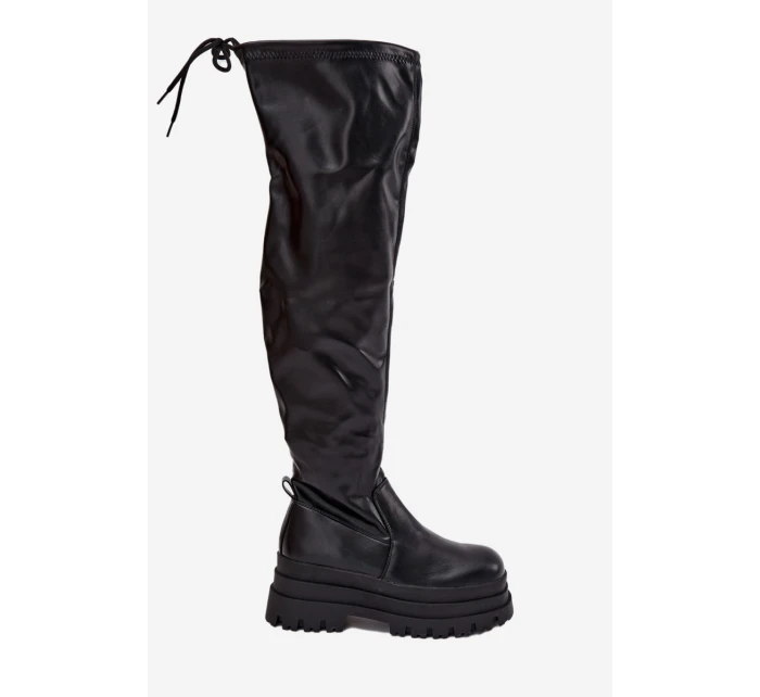 Dámské Kozačky Po Kolena Na Masivní Platformě Černé model 21707072 - Boto