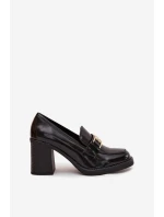 Dámské polobotky na podpatku se zlatým detailem černé model 21710793 - Boto