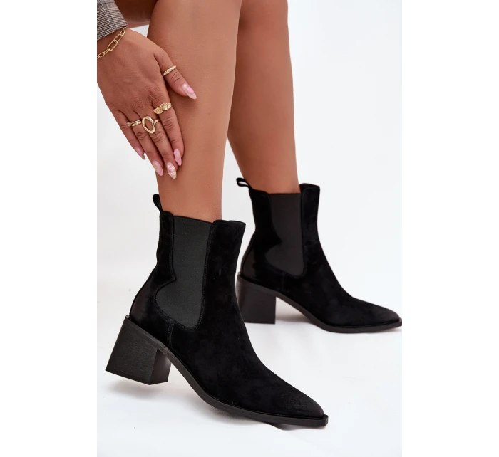 Kožené semišové dámské boty na podpatku vyhřáté Artiker 57C0049 Černé