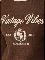 Dámský svetr s potiskem Vintage Vibes v čokoládové barvě FashionStreet MY2633 Dámský svetr s potiskem Vintage Vibes v čokoládové barvě FashionStreet MY2633