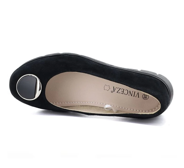 Dámské kožené polobotky na podpatku černé Vinceza model 22117636