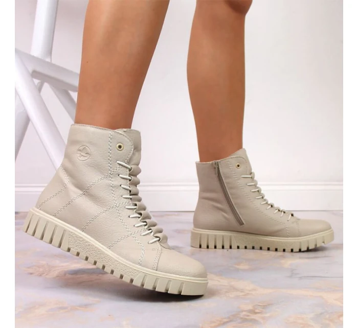 Rieker W RKR279C béžové zateplené boty na platformě