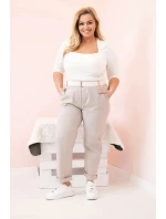 Dámské bavlněné kalhoty Plus Size s páskem tmavě béžová Dámské bavlněné kalhoty Plus Size s páskem tmavě béžová