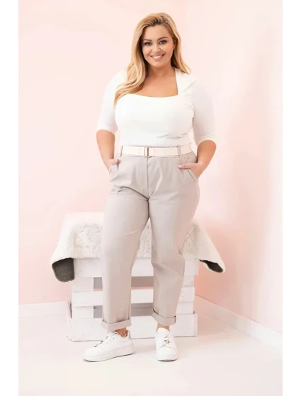 Dámské bavlněné kalhoty Plus Size s páskem tmavě béžová Dámské bavlněné kalhoty Plus Size s páskem tmavě béžová