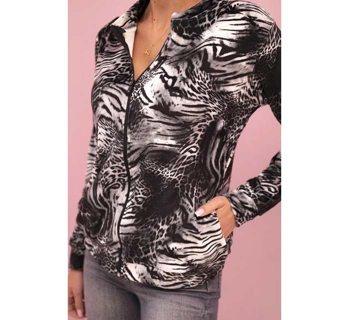 Dámská mikina se zvířecím potiskem na zip šedá