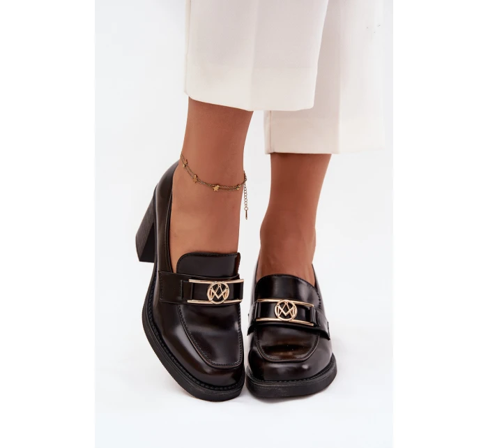 Dámské polobotky na sloupku se zlatým detailem Privelle – čokoládové