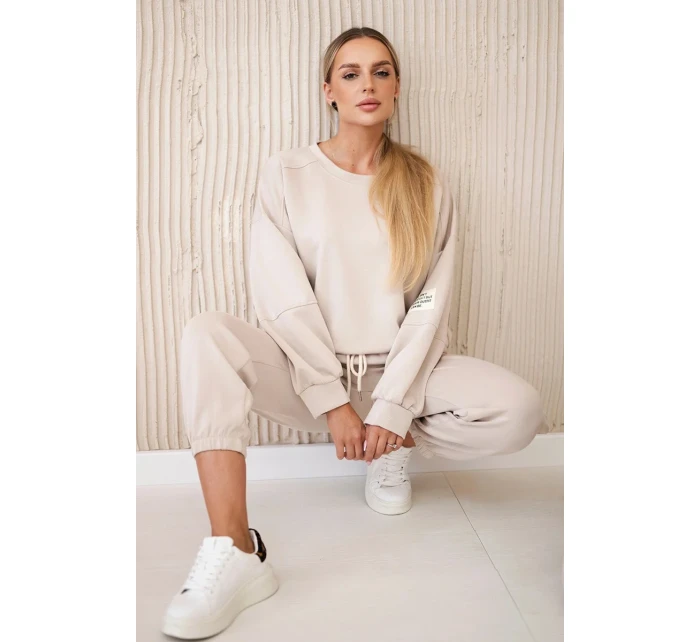 Komplet teplákové + kalhoty máslová látka světle béžová