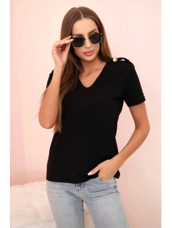 Dámská bavlněná blůza s výstřihem do V a krátkým rukávem černá