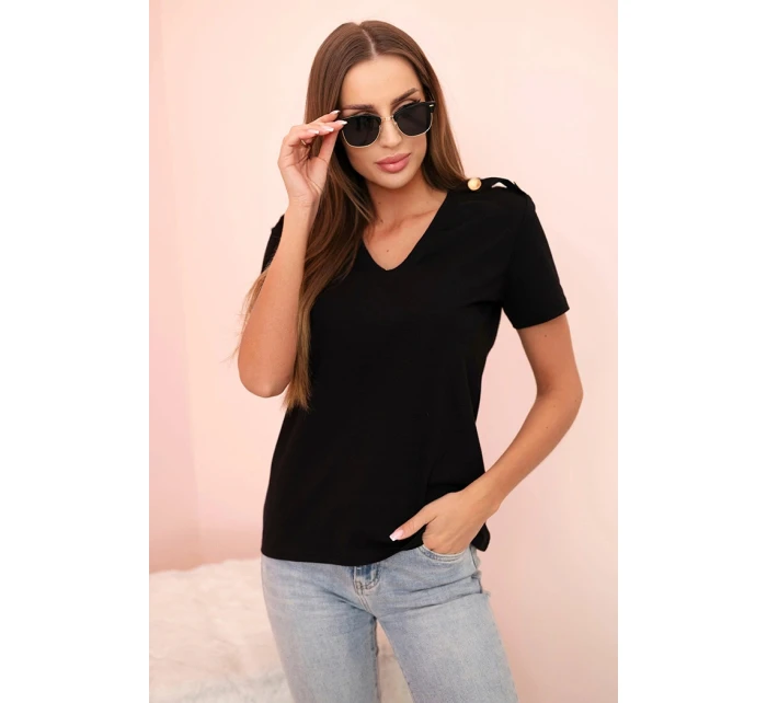 Dámská bavlněná blůza s výstřihem do V a krátkým rukávem černá