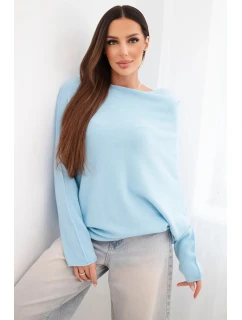 Dámský asymetrický model 21949302 svetr z viskózy modrý - K-Fashion